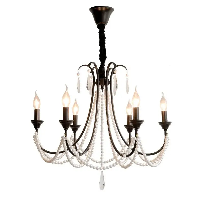 French black e14 candle chandelier pearl crystal living room light