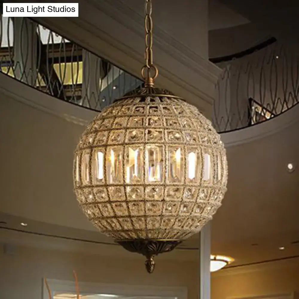 French Country Globe Brass Crystal Chandelier | Luxury Dining Room Pendant Light