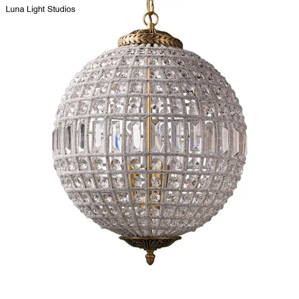 French Country Globe Brass Crystal Chandelier | Luxury Dining Room Pendant Light
