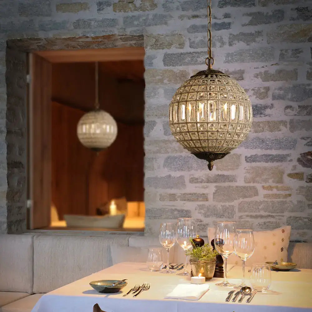French Country Globe Brass Crystal Chandelier | Luxury Dining Room Pendant Light