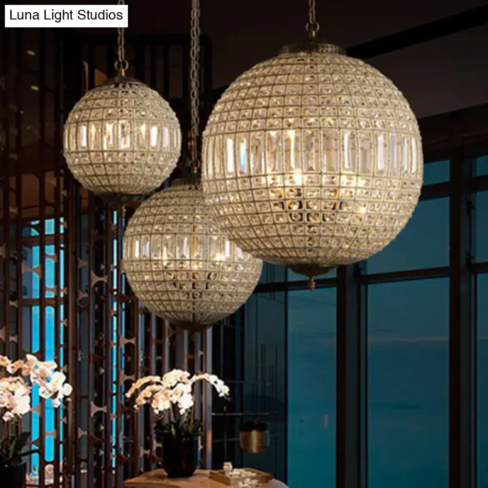 French Country Globe Brass Crystal Chandelier | Luxury Dining Room Pendant Light