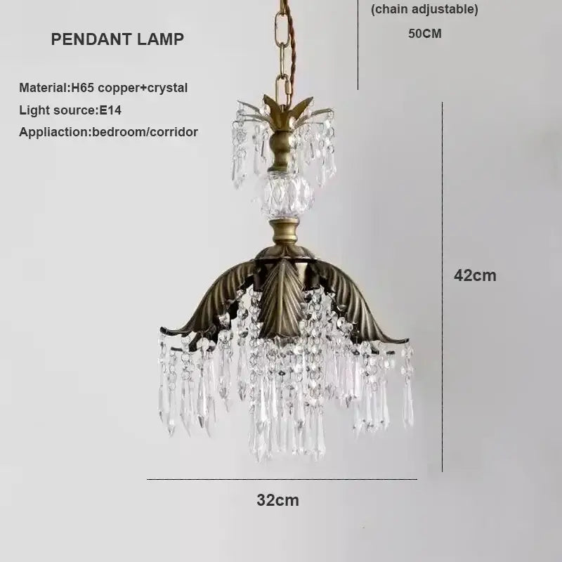French countryside brass leaf crystal pendant light bedroom chandelier