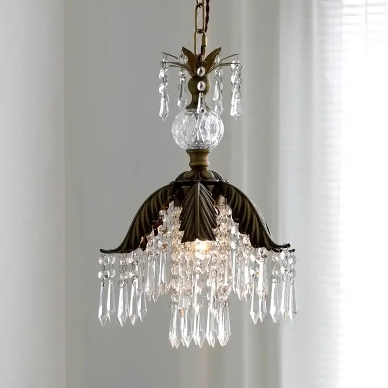 French countryside brass leaf crystal pendant light bedroom chandelier