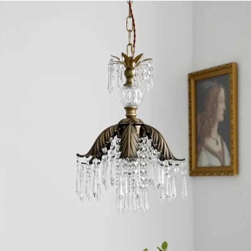 French countryside brass leaf crystal pendant light bedroom chandelier