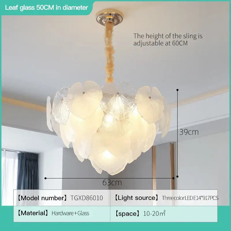 French cream crystal chandelier living room white petal glass light