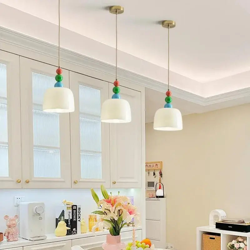 French cream style yellow ceramic pendant light bedroom chandelier