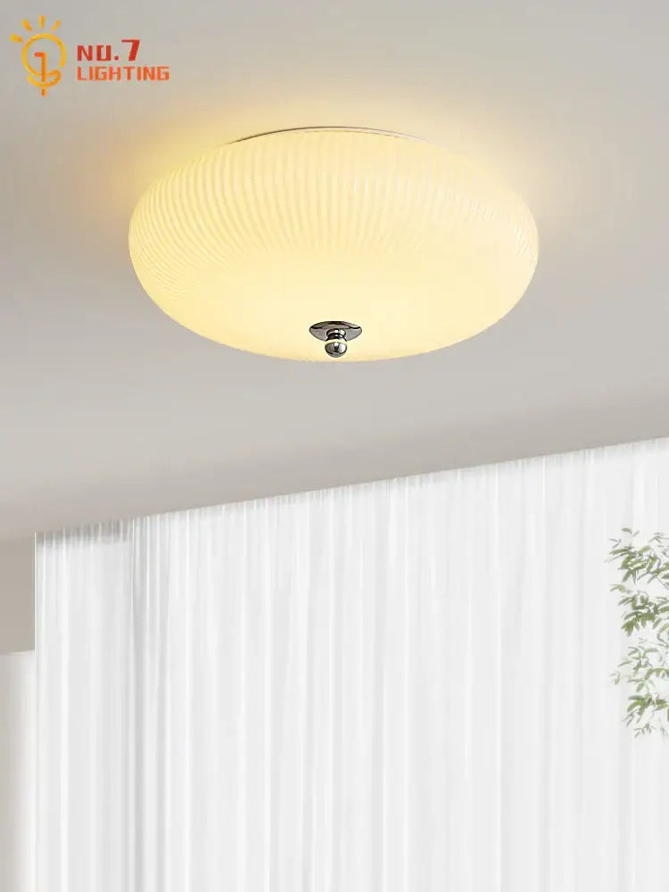 French cream wind ribbed glass ceiling lamp bedroom chrome fixture