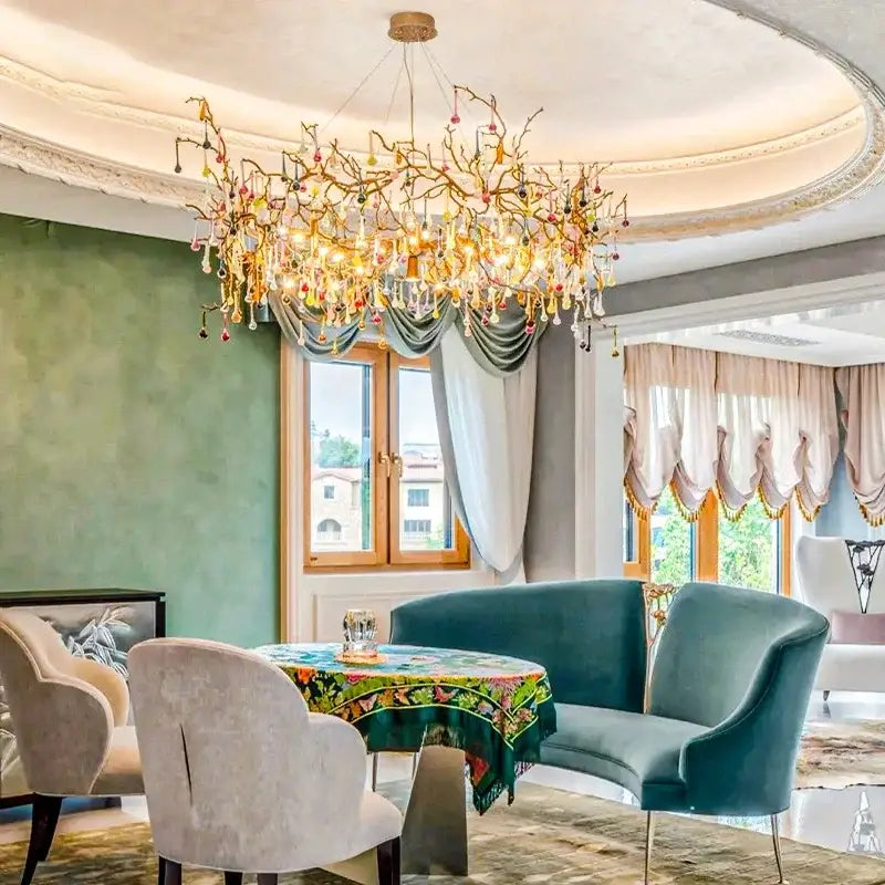 French crystal chandelier gold branch light dining room