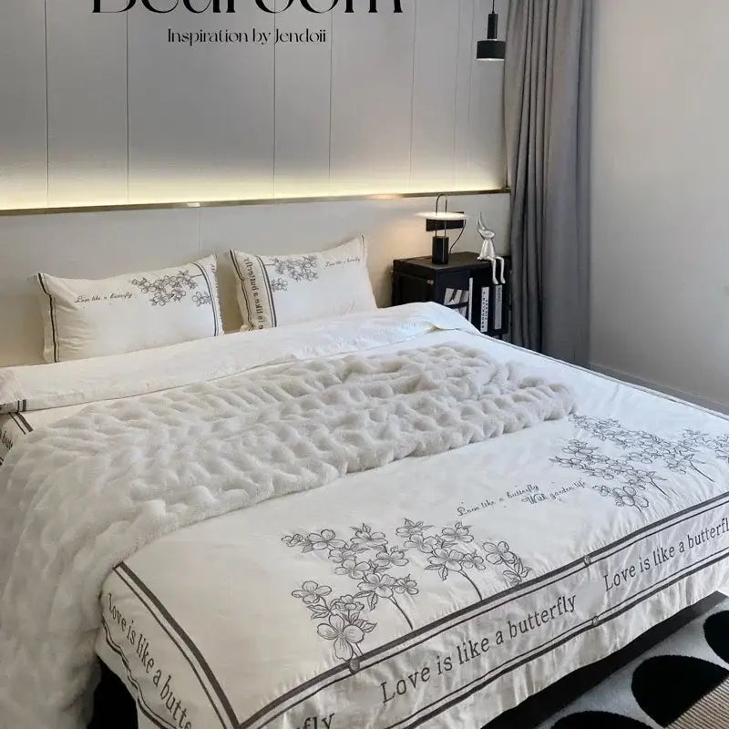 French embroidered cotton bedding set cream & black bedroom decor