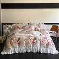 French flowers mint & white lace ruffles bedding set bedroom decor