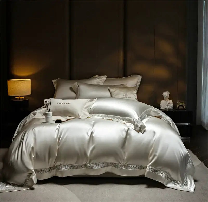 French hollow luxury white & silver bedding set bedroom decor