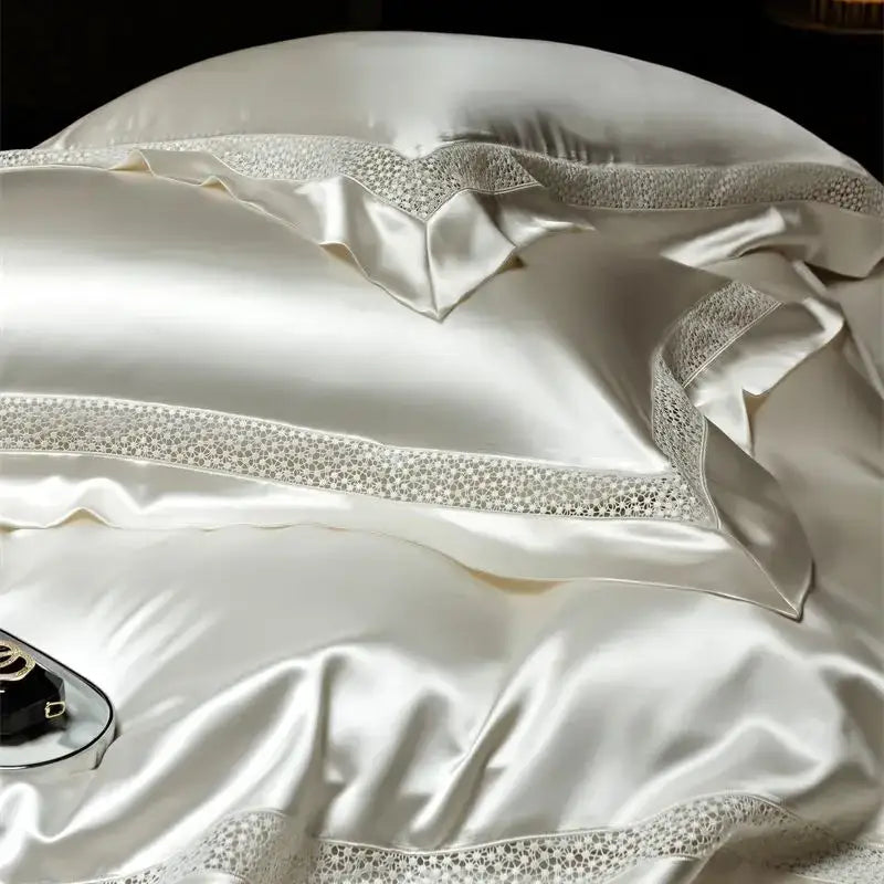 French hollow luxury white & silver bedding set bedroom decor
