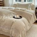 French lace cream jacquard linen cotton bedding set bedroom ruffles