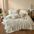 French lace ruffle cream linen bedding set bedroom decor
