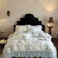 French lace ruffles blue & white bedding set bedroom floral quilt cover