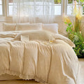 French lace ruffles cream linen bedding set bedroom decor