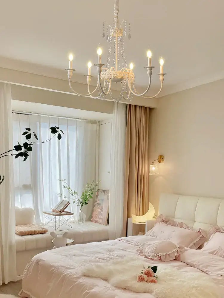 French light luxury white crystal chandelier living room lamp