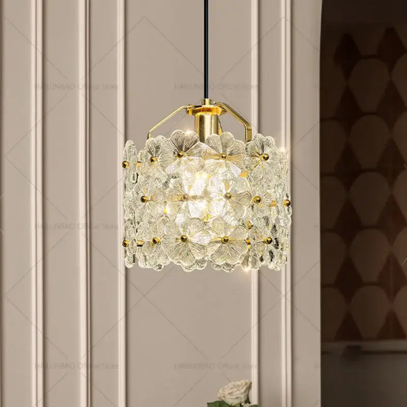 French light luxury white flower glass chandelier bedroom pendant light