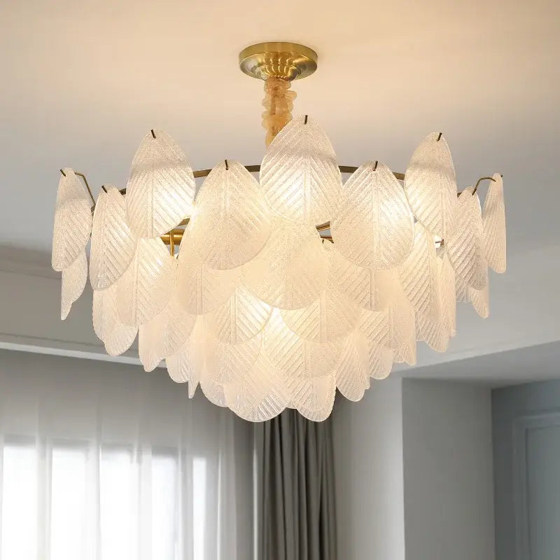 French luxury cream leaf glass chandelier living room light