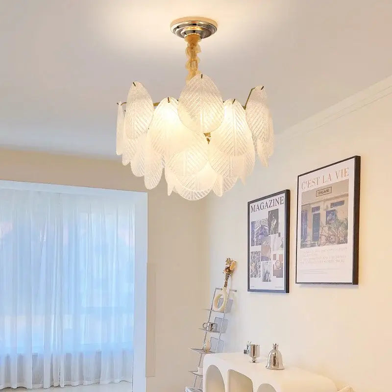 French luxury cream leaf glass chandelier living room light