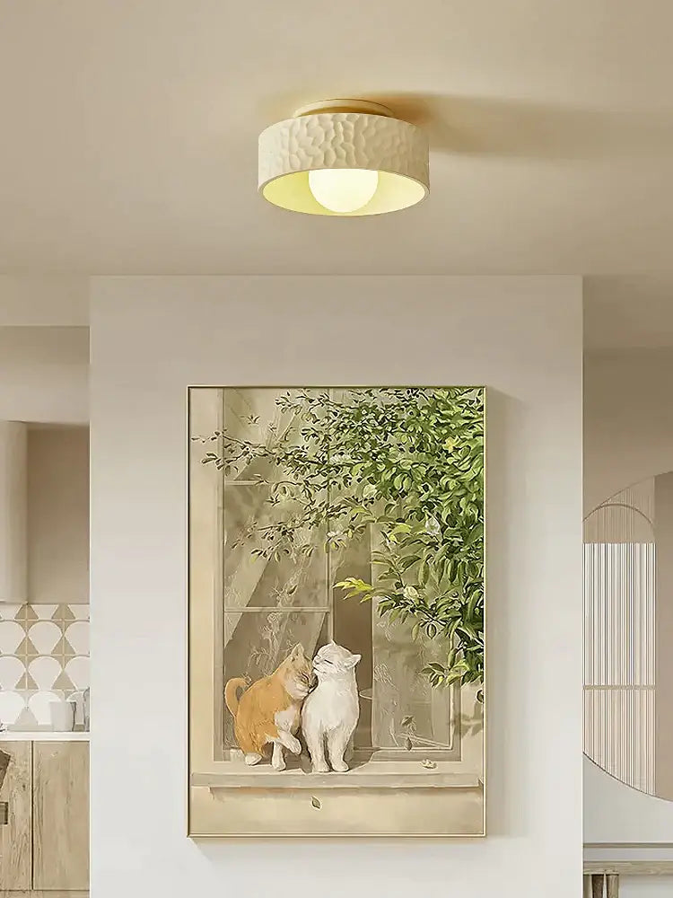 French minimalist cream ceiling light living room diffused glow