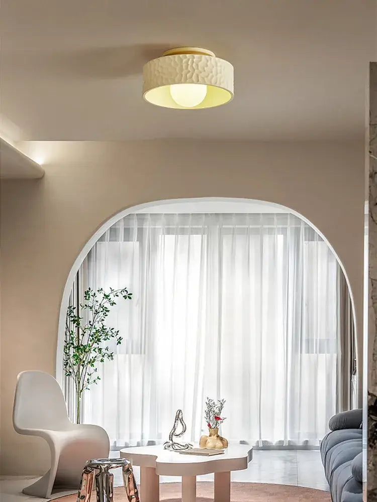 French minimalist cream ceiling light living room diffused glow