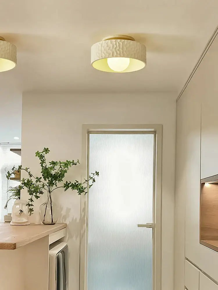 French minimalist cream ceiling light living room diffused glow