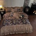 French organza lace taupe floral bedding set bedroom egyptian cotton