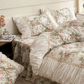 French pastoral princess cream floral lace bedding set bedroom cotton