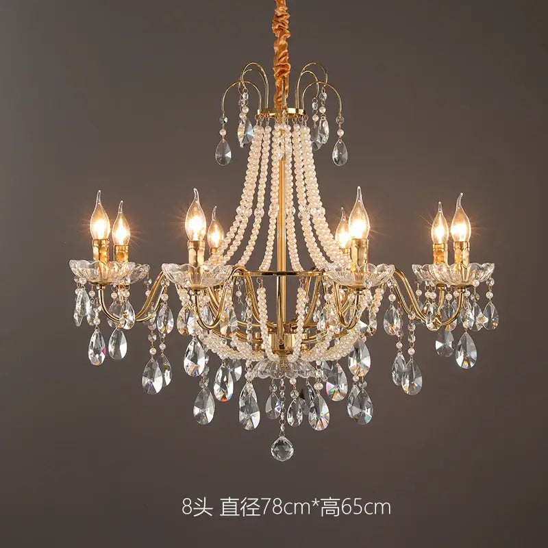 French pearl chandelier gold 6 light crystal living room pendant