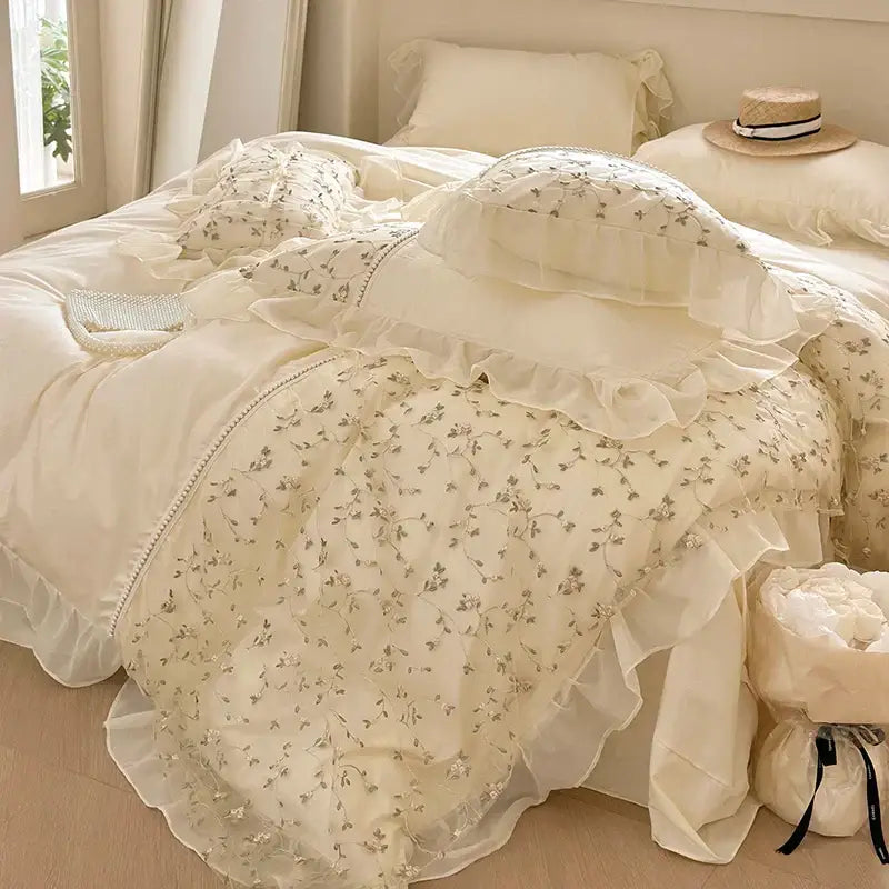 French princess floral lace ruffles bedding set bedroom decor