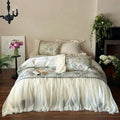 French princess ivory & green lace ruffles bedding set bedroom