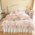 French princess lace pink bedding set – bedroom ruffled cotton