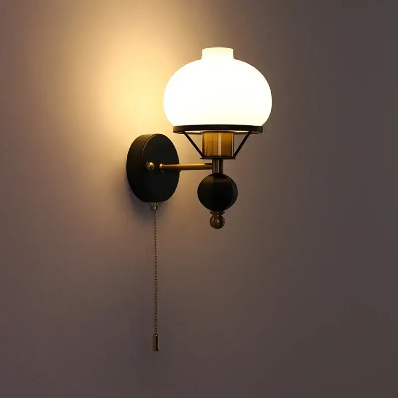 French retro brass and black wall lamp living room glass sconce
