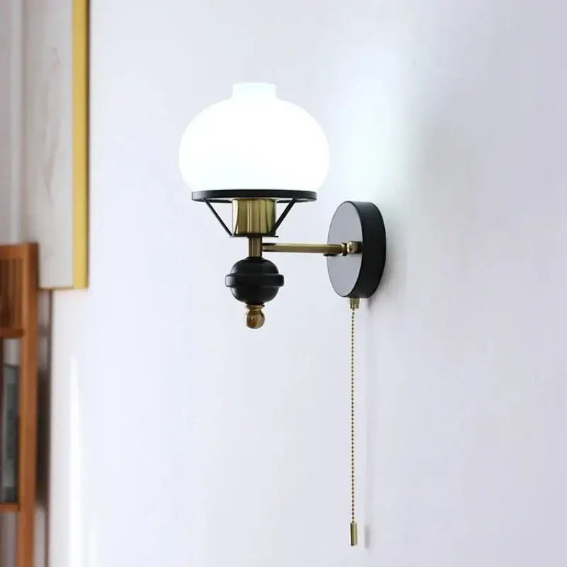 French retro brass and black wall lamp living room glass sconce