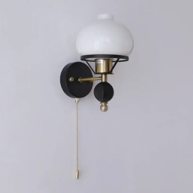 French retro brass and black wall lamp living room glass sconce