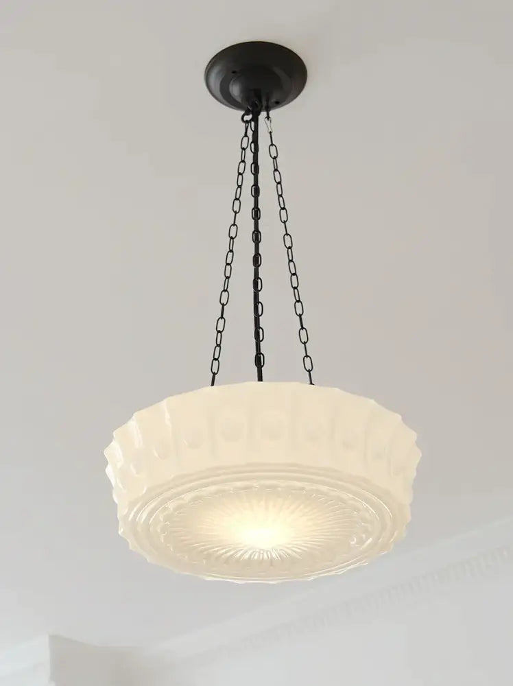 French retro shanghai style cream textured glass dining room pendant