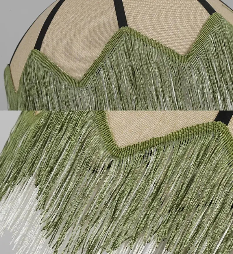 French retro style woven fabric fringed pendant lamp bedroom light