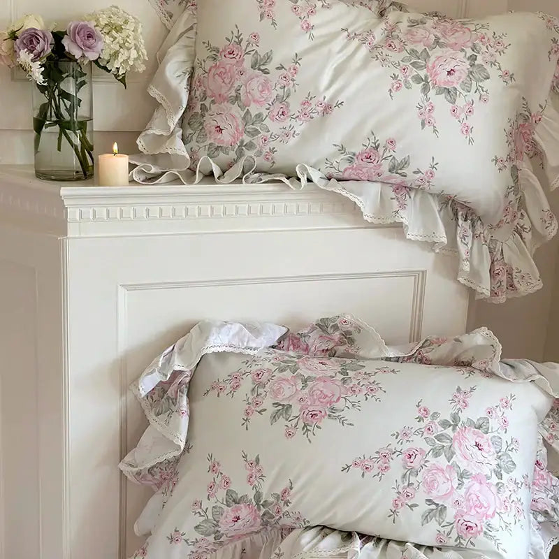 French rose lace pink & white bedding set – bedroom ruffles