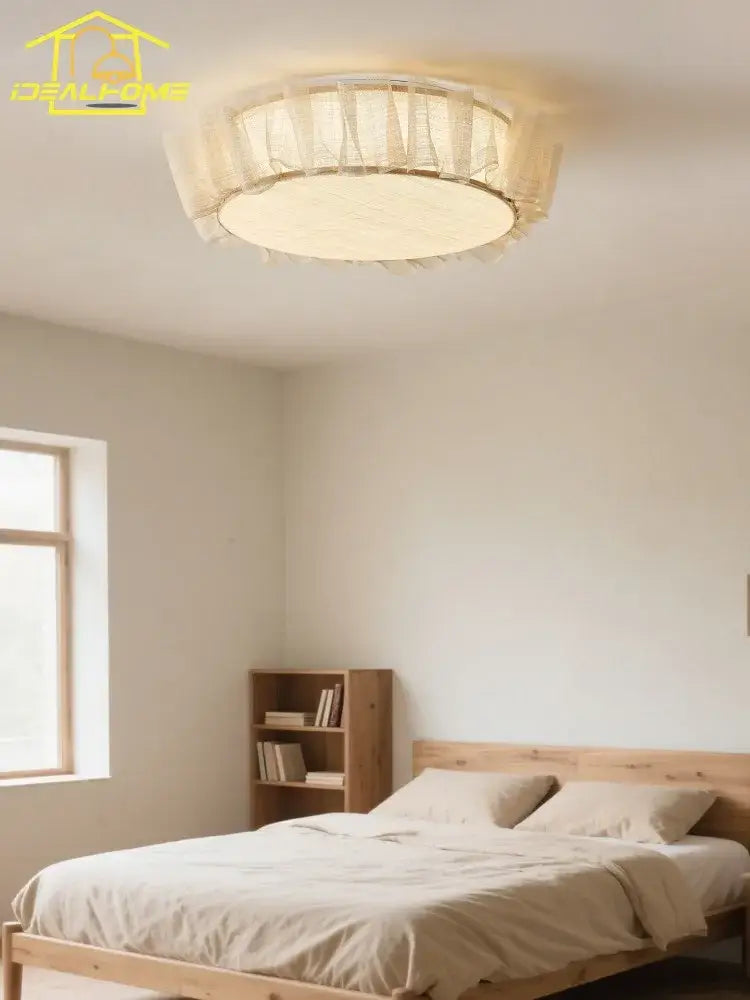 French ruffled beige cream wind led ceiling light for bedroom