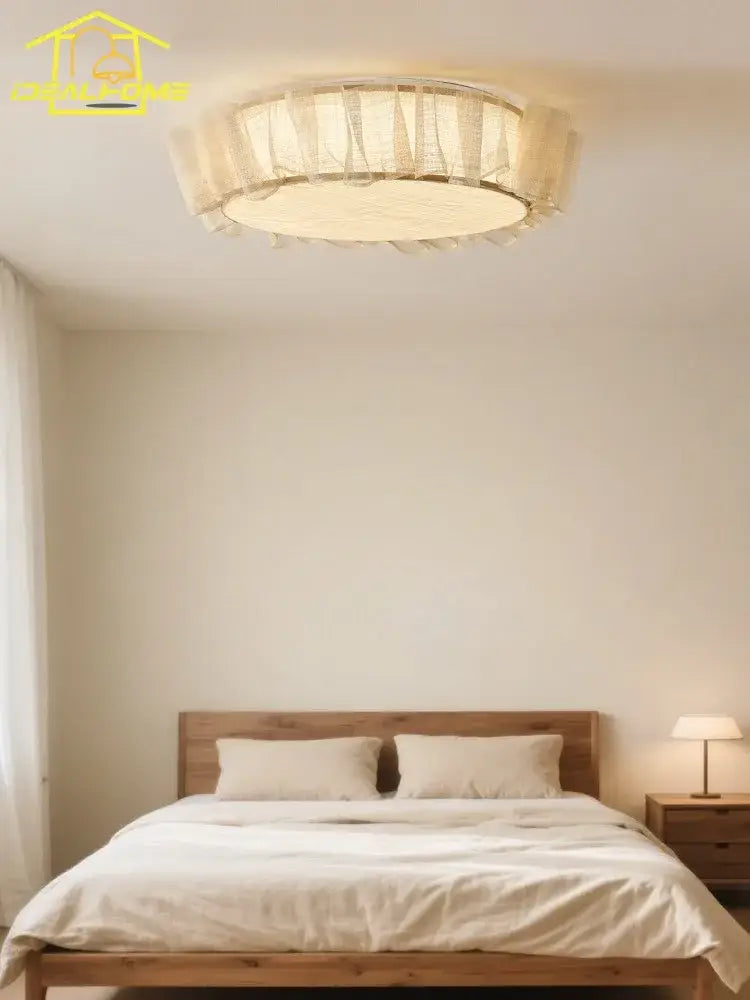 French ruffled beige cream wind led ceiling light for bedroom