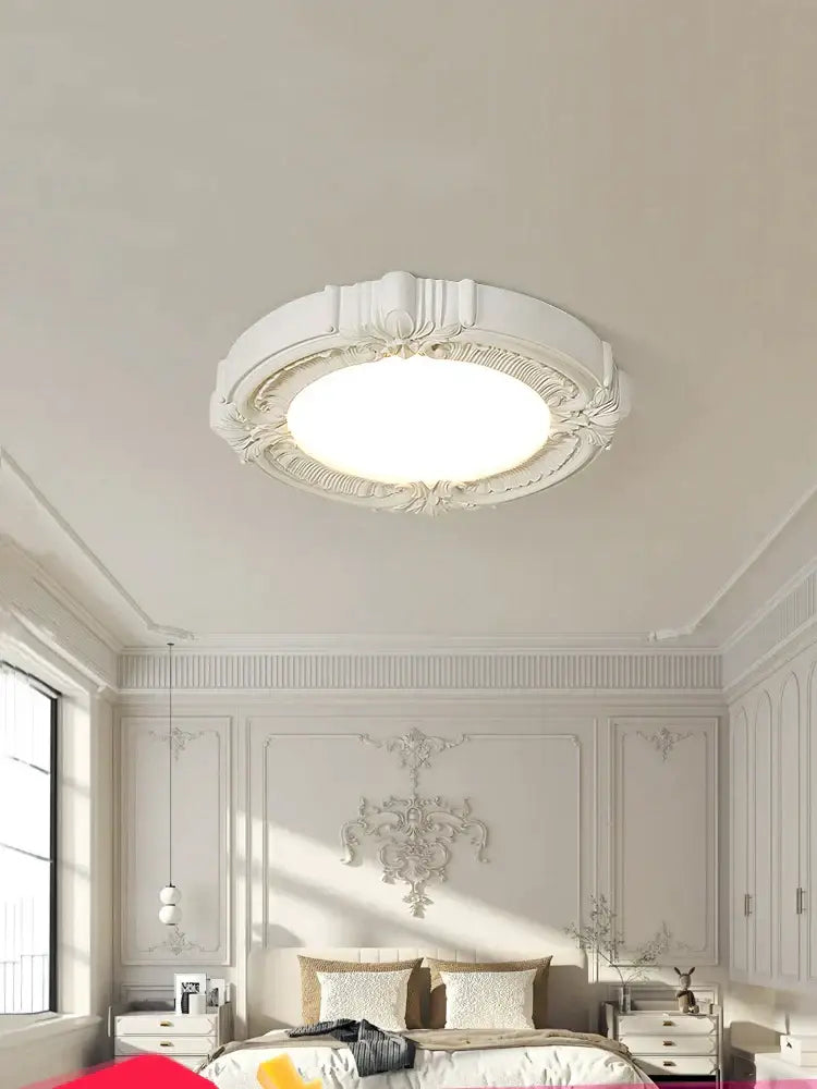 French style ceiling light off-white carved bedroom fixture