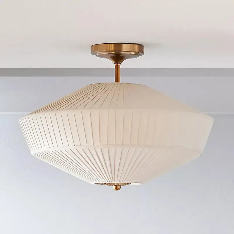 French style fabric pleated ceiling lamp bedroom brass light