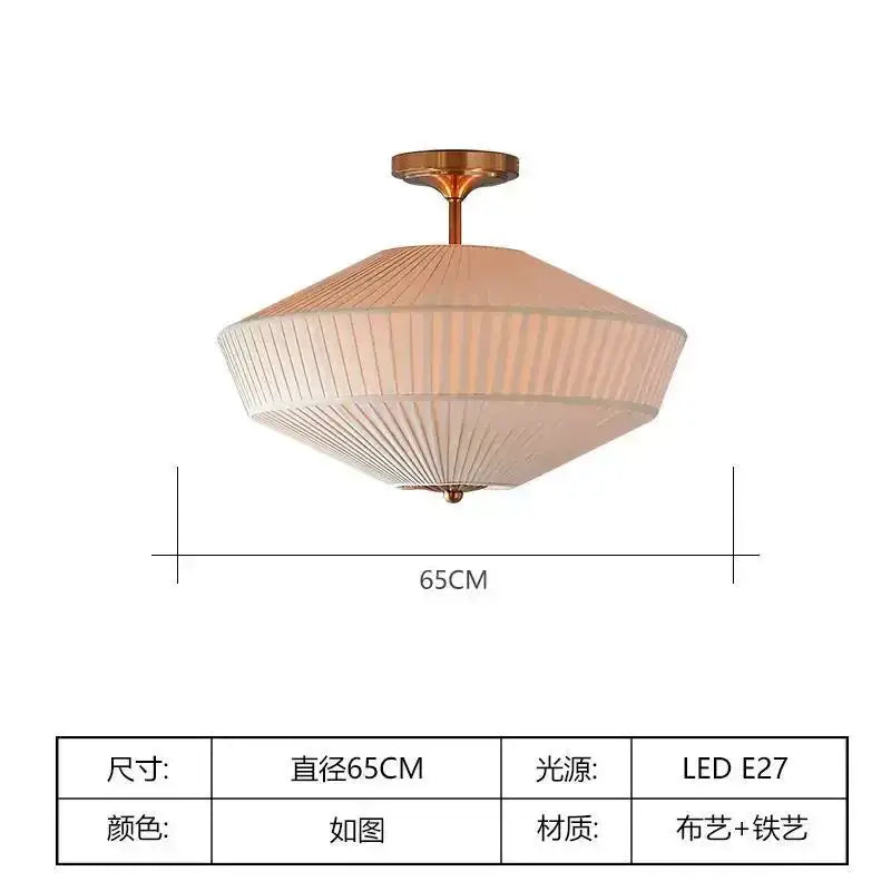 French style fabric pleated ceiling lamp bedroom brass light