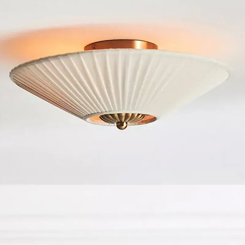 French style fabric pleated ceiling lamp bedroom brass light