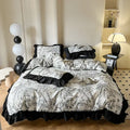 French vintage black & cream ruffles duvet cover set bedroom bedding