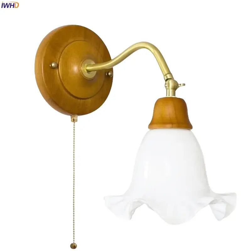 French vintage copper glass wall sconce bedroom pull chain light