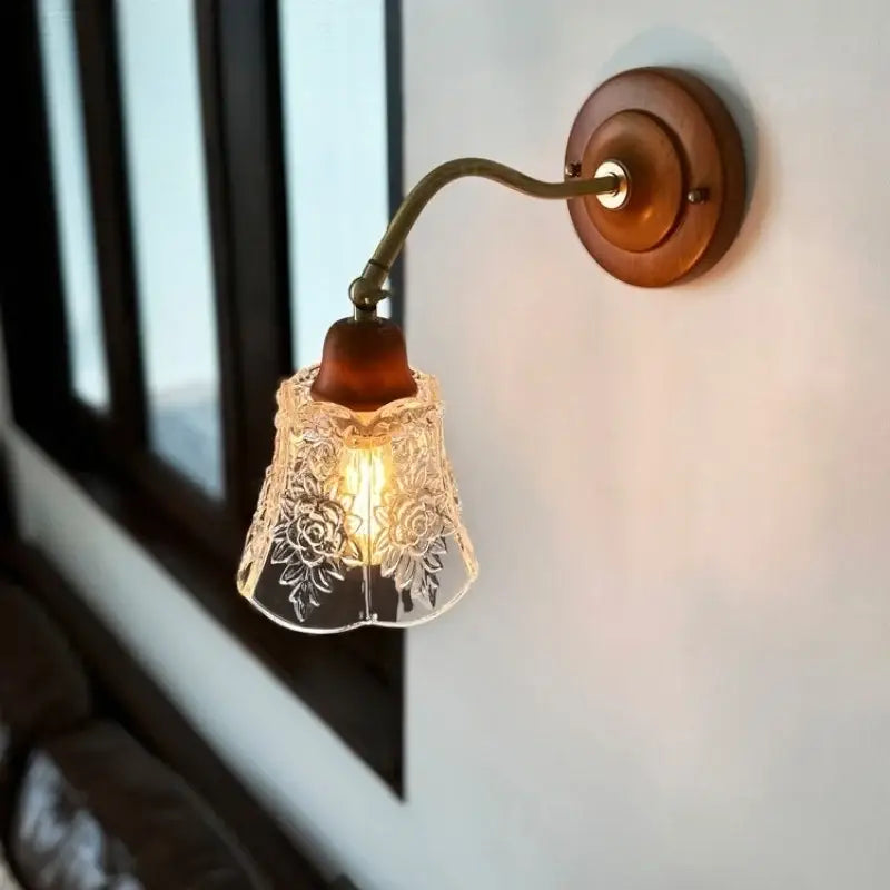 French vintage copper glass wall sconce bedroom pull chain light