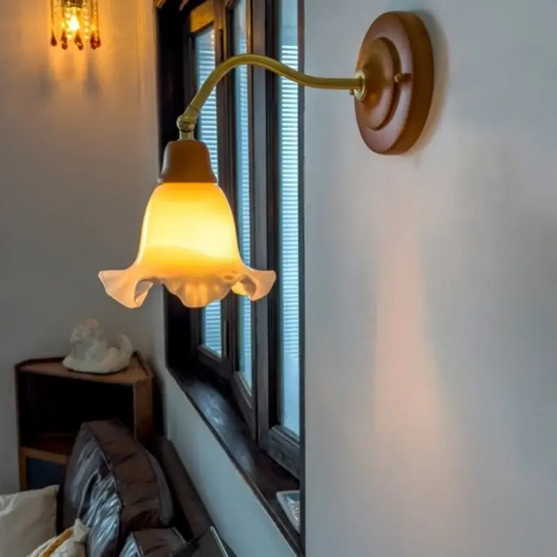 French vintage copper glass wall sconce bedroom pull chain light