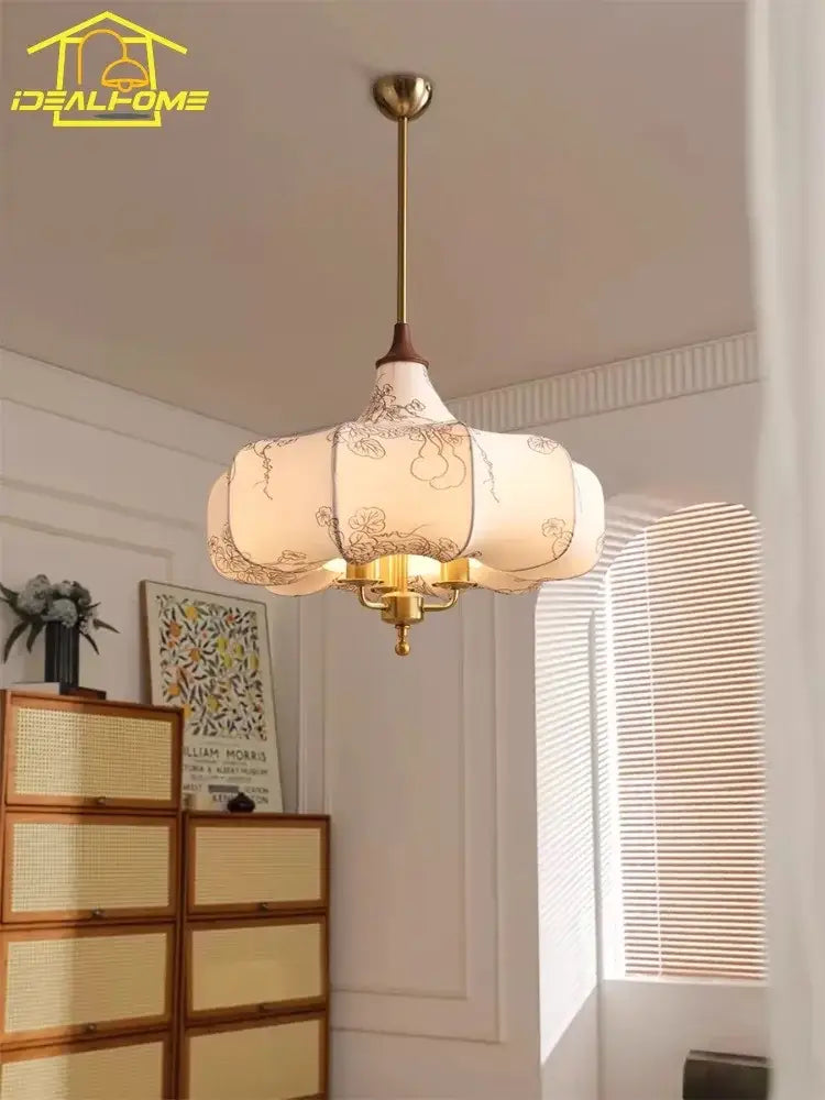 French vintage cream floral fabric pendant light bedroom